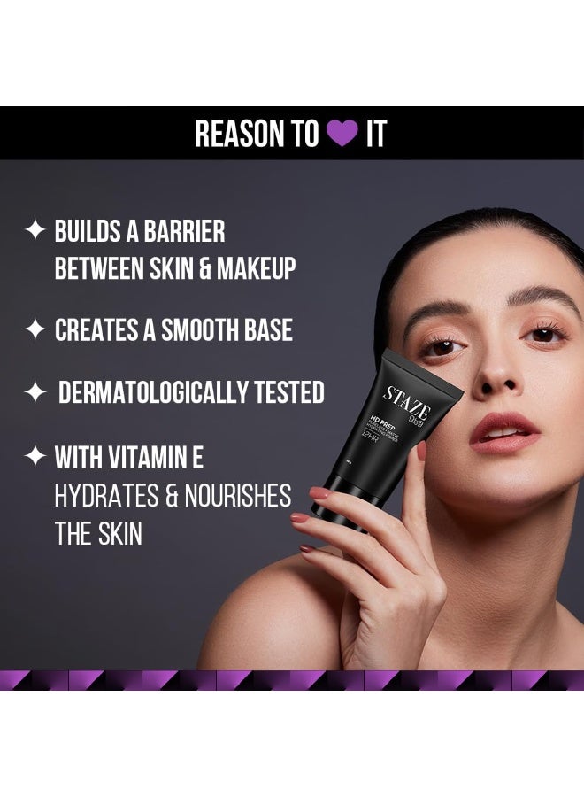 Staze 9to9 HD Prep Hydrating Primer | 12H Long-Lasting | Blurs Pores, Fine Lines & Wrinkles | Smooth, Flawless Base for All Skin Types | 30 g - Image 3